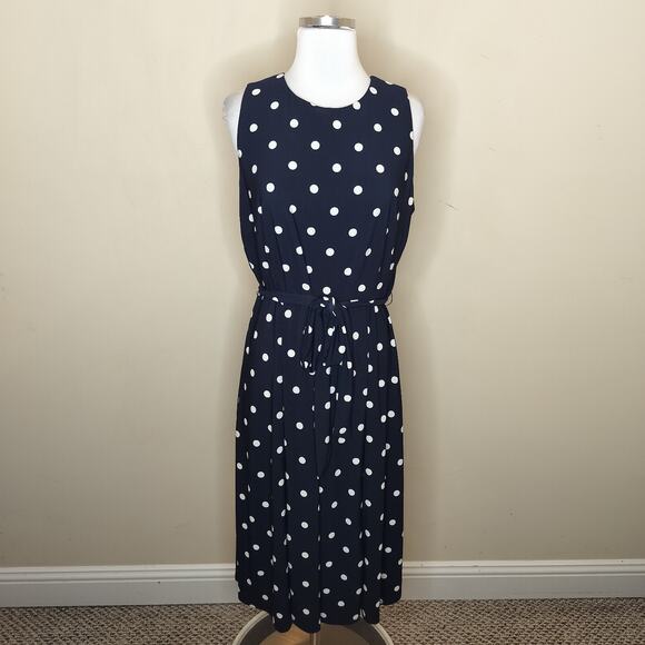 Anne Klein Polka Dot Dress Belted Stretch Fit Flare - Picture 1 of 8